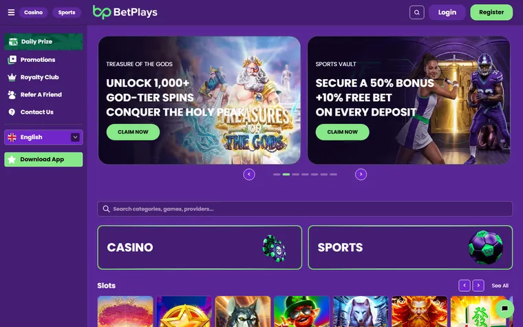 BetPlays home page as it opens for a visitor