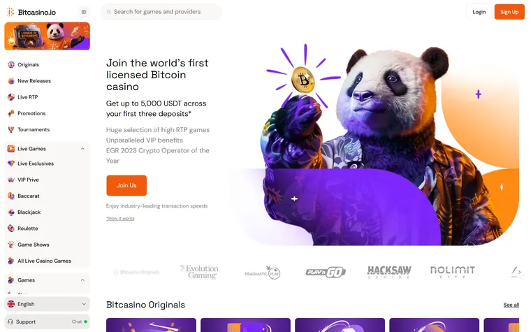 Bitcasino.io home page as it opens for a visitor