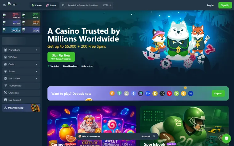 Wild.io home page as it opens for a visitor